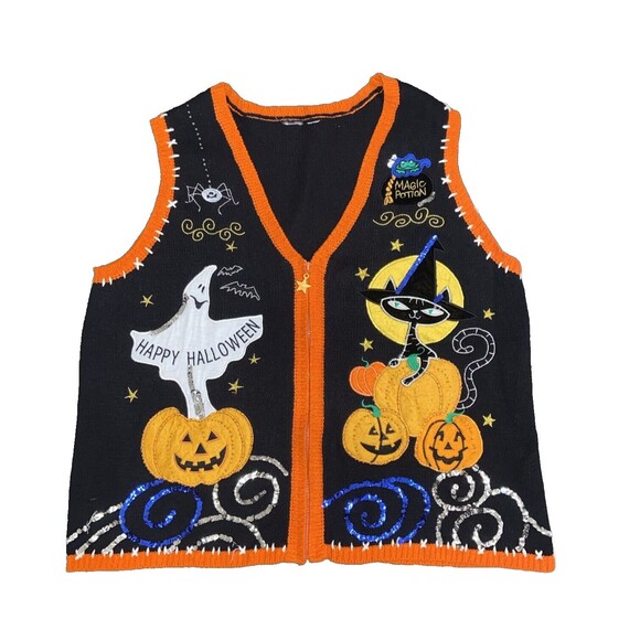 Vintage Halloween Sweater Vest Holiday Editions Embroidered Est. Size XL - Picture 1 of 16